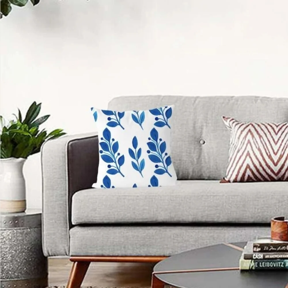 New Blue Leaves Pillow Cover